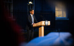 Prime Minister Rishi Sunak giving a press conference in Downing Street.