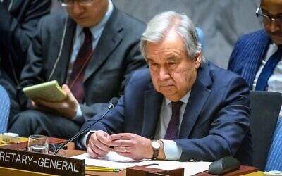 United Nations Secretary-General Antonio Guterres attends a meeting of the UN Security Council on the situation in the Middle East, including the Palestinian question. Credit: Enrique Shore/Alamy Live News