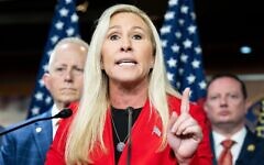 U.S. Representative Marjorie Taylor Greene (R-GA) speaking about a House resolution declaring that former President Donald Trump (R) did not engage in an insurrection against the United States at the U.S. Capitol. Credit: SOPA Images Limited/Alamy Live News