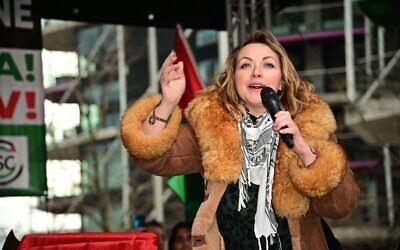 Charlotte Church speaking at Saturday's demo in London. The singer has previously led a chorus of 'From the river to the sea'.