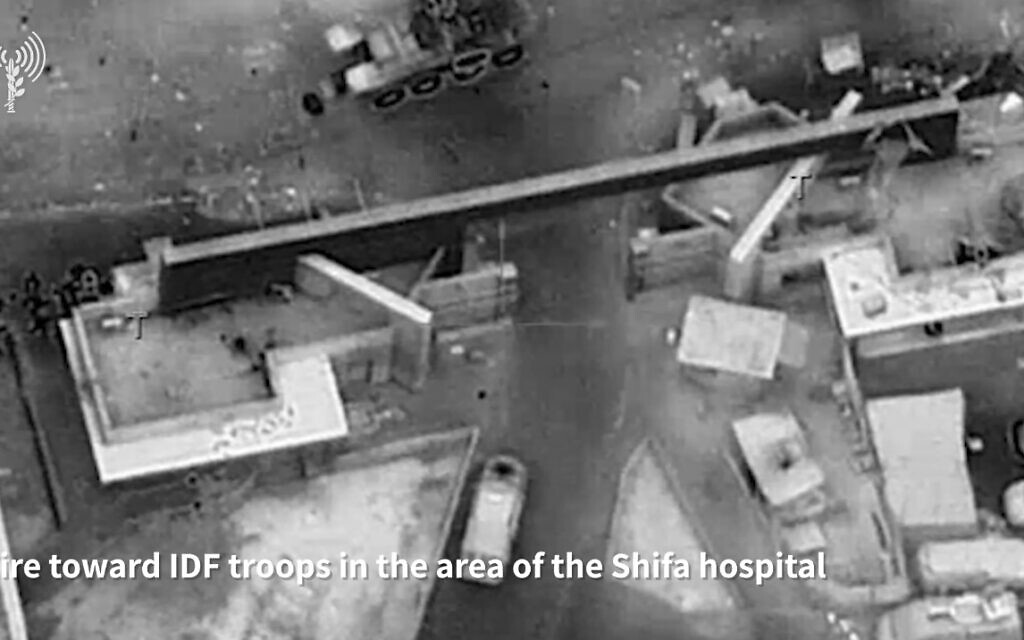 Screenshot of alleged Hamas terrorists near the Al Shifa Hospital in Gaza. Credit: IDF