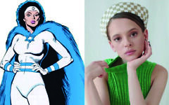 Shira alongside the cartoon of her Marvel character Sabra Shira alongside the cartoon of her Marvel character Sabra