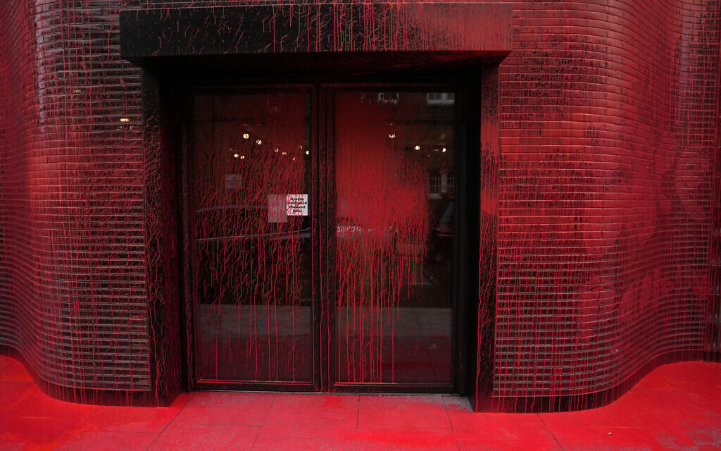 The Labour Party headquarters in London after red paint was thrown over the outside of the building. Picture date: Monday April 8, 2024. PA Photo. Photo credit should read: Aaron Chown/PA Wire
