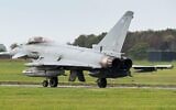 A Eurofighter Typhoon twin-engine multirole fighter jet of the Royal Air Force.