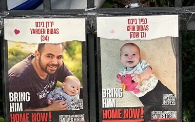 Posters of Bibas family held hostage in Gaza. Credit: Jotam Confino