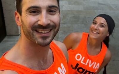 Jami marathon runners, Adam Driver and Olivia Fox.