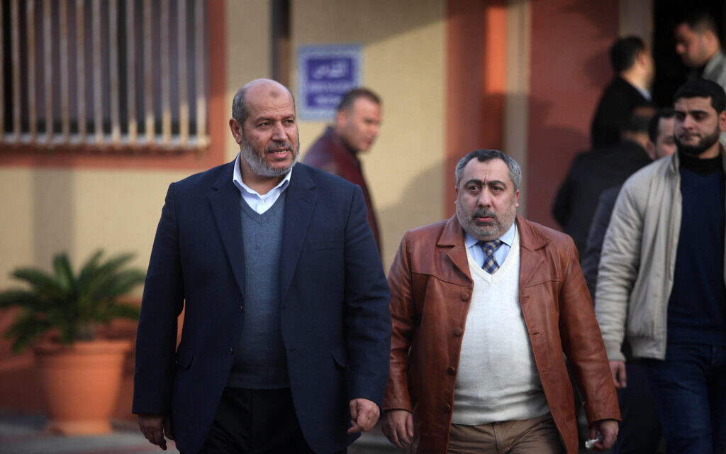 Gaza City, Gaza Strip, Palestinian Territory. 24th Jan, 2019. Hamas leader Khalil al-Hayya, attends a press conference following a meeting with Qatar's Ambassador to the Palestinian Authority, Mohammed Al Emadi in Gaza city on January 24, 2019. Credit: Mahmoud Ajjour/APA Images/ZUMA Wire/Alamy Live News