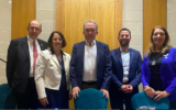 Board of Deputies president candidates Michael Ziff, Amanda Bowman, Phil Rosenberg and Sheila Gewolb with (centre) United Synagogue president Michael Goldstein (photo: Richard Verber)