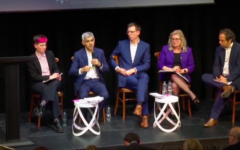 Zoe Garbett, Sadiq Khan, Rob Blackie, Susan Hall and Jewish News editor Richard Ferrer at Jewish community hustings
