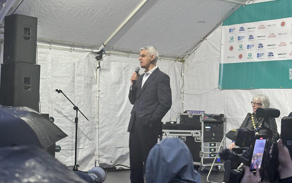 Sadiq Khan speaking from the stage at the Open Iftar event in Trafalgar Sq