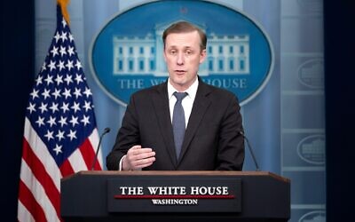Jake Sullivan, US national security adviser, speaks during a news conference in the James S. Brady Press Briefing Room at the White House in Washington, DC, US, on Tuesday, March 12, 2024. The White House announced a package of $300 million in military assistance to Ukraine, the Biden administration's latest effort to secure aid for Kyiv as Congress remains deadlocked. Credit: Tom Brenner/Pool via CNP /MediaPunch
