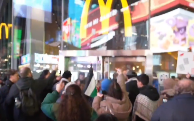 Screenshot Twitter/X @visegrad24
Anti-Israel protesters in New York City trying to storm a McDonald’s, December 2023