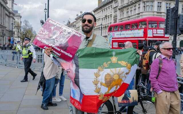 Navid at a pro-Israel rally, Westminster. Pic: NIaz Maleknia