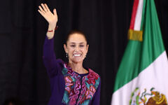 Claudia Sheinbaum of arrives to give a speech after the first results released by Mexican election authorities show her with a commanding lead in the presidential election on June 03, 2024, in Mexico City, Mexico. (Hector Vivas/Getty Images via JTA) Claudia Sheinbaum of arrives to give a speech after the first results released by Mexican election authorities show her with a commanding lead in the presidential election on June 03, 2024, in Mexico City, Mexico. (Hector Vivas/Getty Images via JTA)