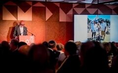 Mike Marlowe, father of murdered ex JFS pupil Jake addresses guests at MDA Dinner, June 2024
