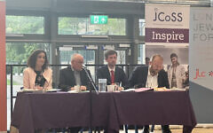 Theresa Villiers, left, Mark Durrant, right, with Dan Tomlinson next to him at Chipping Barnet hustings at Jcoss. Theresa Villiers, left, Mark Durrant, right, with Dan Tomlinson next to him at Chipping Barnet hustings at Jcoss.