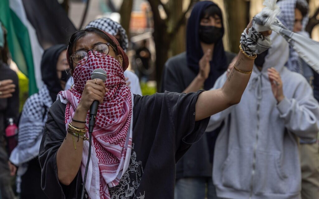 NEW YORK, N.Y. ? April 30, 2024: Pro-Palestinian demonstrators rally at Columbia University in Manhattan.