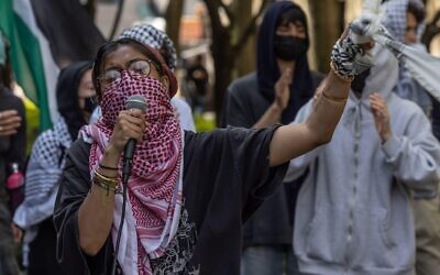 Pro-Palestinian demonstrators rally at Columbia University in Manhattan.