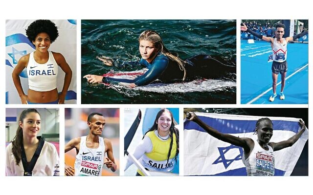 Clockwise from top left: Maor Tiyouri; Anat Lelior; Gashau Ayale; Lonah Chemtai Salpeter, Sharon Kantor; Girmaw Amare and Avishag Semberg are all competing in the Olympic Games in Paris. They feel strongly that Israel should be allowed to compete and many of them are dedicating their efforts to the victims of the October 7 attacks