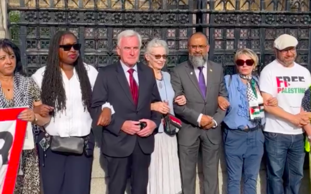 Dawn Butler MP for Brent East, John McDonnell MP and Iqbal Mohamed MP on previous PSC demo in Westminister