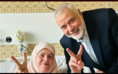 Ismail Haniyeh with his wife Amal as she recovered in a Qatar hospital. April 2024.
