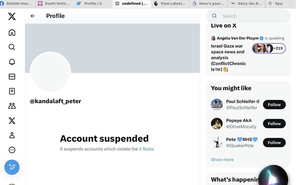 Peter Kandalaft's suspended X account