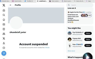 Peter Kandalaft's suspended X account