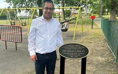 Cllr Dean Cohen with the memorial tribute to his, and Jewish News co-publisher Justin Cohen's father, Melvin Cohen.