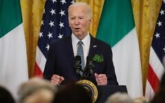President Joe Biden speaks during a Saint Patrick’s Day event with Irish Taoiseach Leo Varadkar in the East Room of the White House, March 17, 2024 in Washington, DC. (Samuel Corum/Getty Images) President Joe Biden speaks during a Saint Patrick’s Day event with Irish Taoiseach Leo Varadkar in the East Room of the White House, March 17, 2024 in Washington, DC. (Samuel Corum/Getty Images)