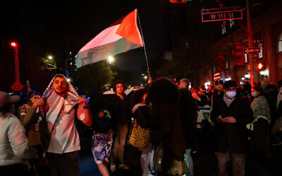 Protesters outside Columbia University, April 30, 2024. (Luke Tress)