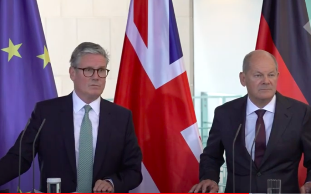 Keir Starmer meets the German chancellor, Olaf Scholz, on a visit to Berlin.