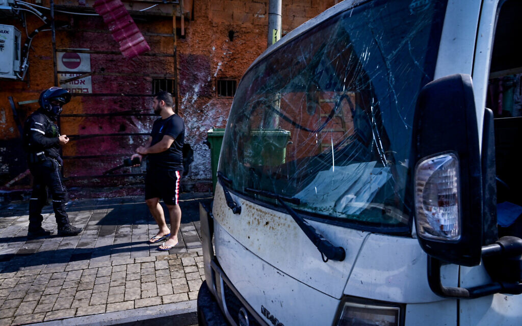 The scene of an explosion the previous night in southern Tel Aviv, August 19, 2024. (Avshalom Sassoni/Flash90)