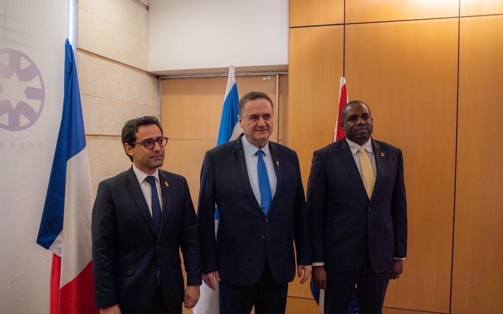 David Lammy and French counterpart with Israel's Yisrael Katz during August visit