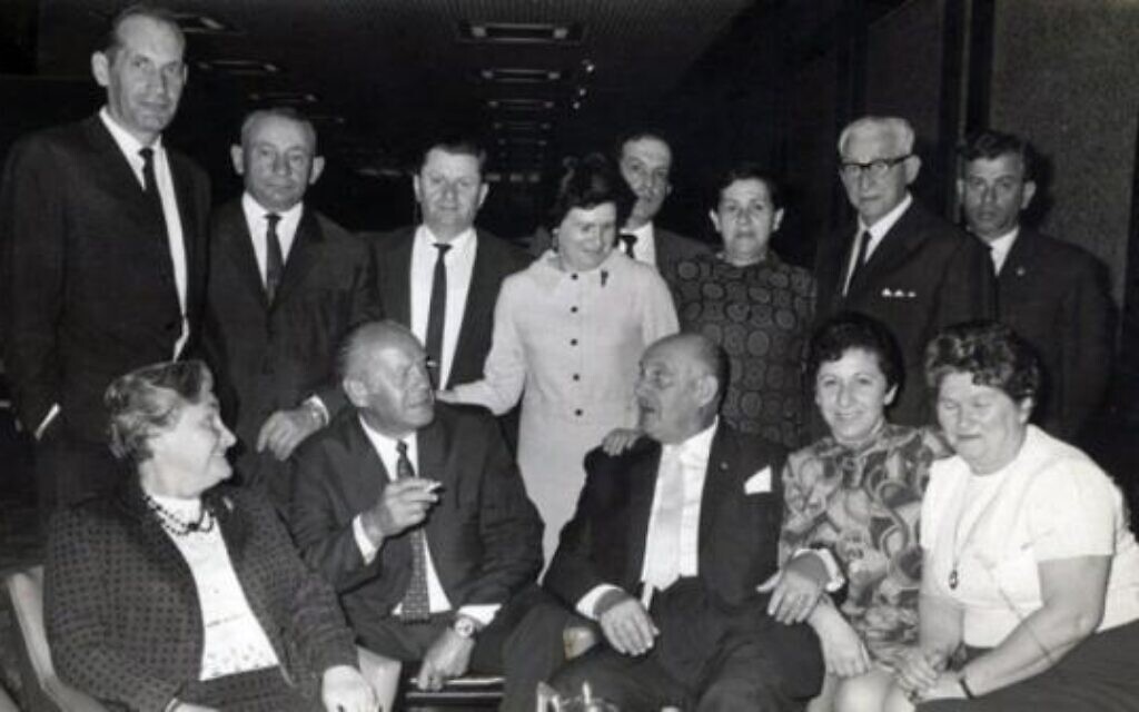 Schindler surrounded by his survivors during a visit to Israel in the 1960's. Pic; Yad Vashem
