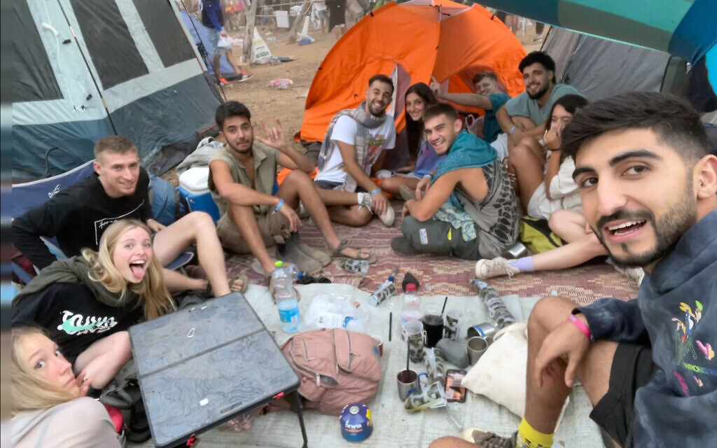 Aner Shapira and Hersch Polin Goldberg,(left of pic) with friends prior to attack at Nova festival,(copyright BBC Storyville)