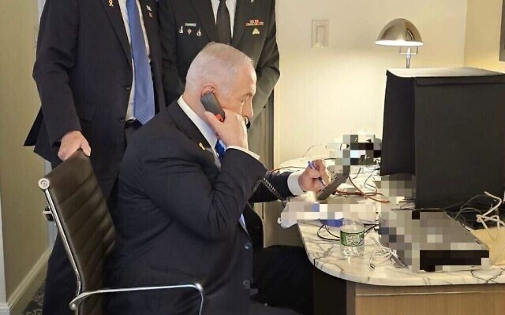 A handout photo that the Prime Minister's Office says shows Benjamin Netanyahu approving an airstrike on Beirut targeting Hezbollah's main headquarters, September 27, 2024. (Prime Minister's Office)