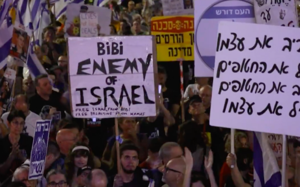 Thousands demand a hostage deal at a rally in Tel Aviv against Prime Minister Benjamin Netanyahu.