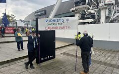 Banner outside Labour conference in Liverpool
