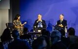 UJIA chief executive Mandie Winston in conversation with Rabbi Donniel Hartman and Yossi Klein Halevi from the Shalom Hartman Institute. Pic: Blake Ezra