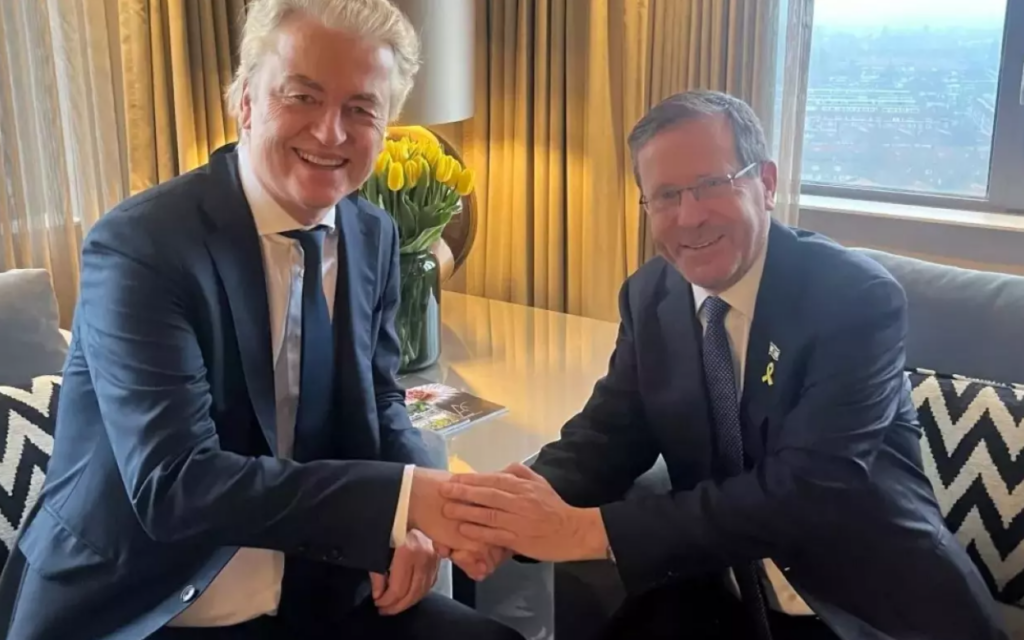 Social media photo showing Geert Wilders meeting with Israeli President Isaac Herzog in March 2024 (Geert Wilders)