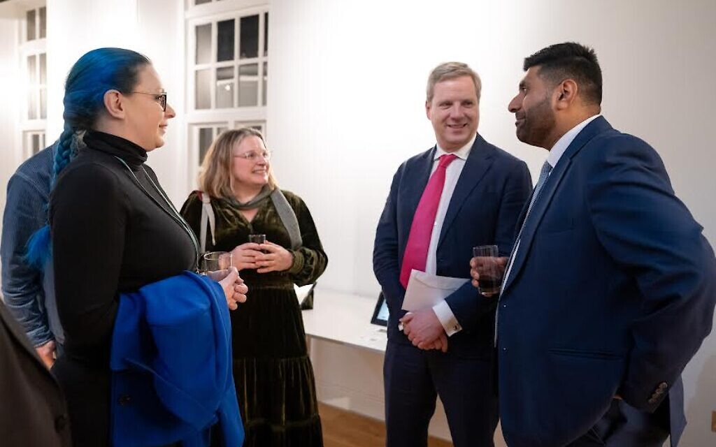 Professor Victoria Grace Richardson-Walden, Director of the Landecker Digital Memory Lab; Medeni Fordham, Research Manager, Faculty of Media, Arts and Humanities, University of Sussex; Cornel Sandvoss, Executive Dean, Faculty of media Arts and Humanities, University of Sussex; Lord Khan, Minister for Communities, Faith and Resettlement (MCHLG)