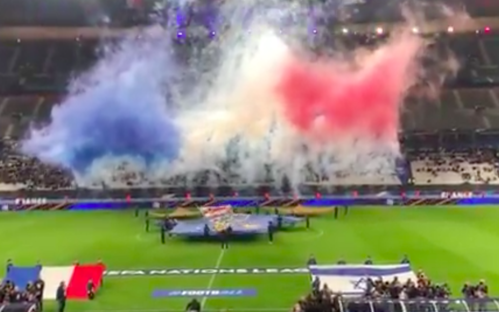 Israel and France take the pitch during football match in Paris