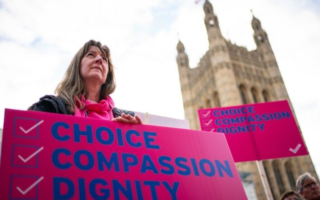 Campaigners for assisted dying outside Westminister