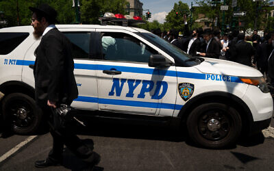 Police at a Jewish community event in Crown Heights, Brooklyn