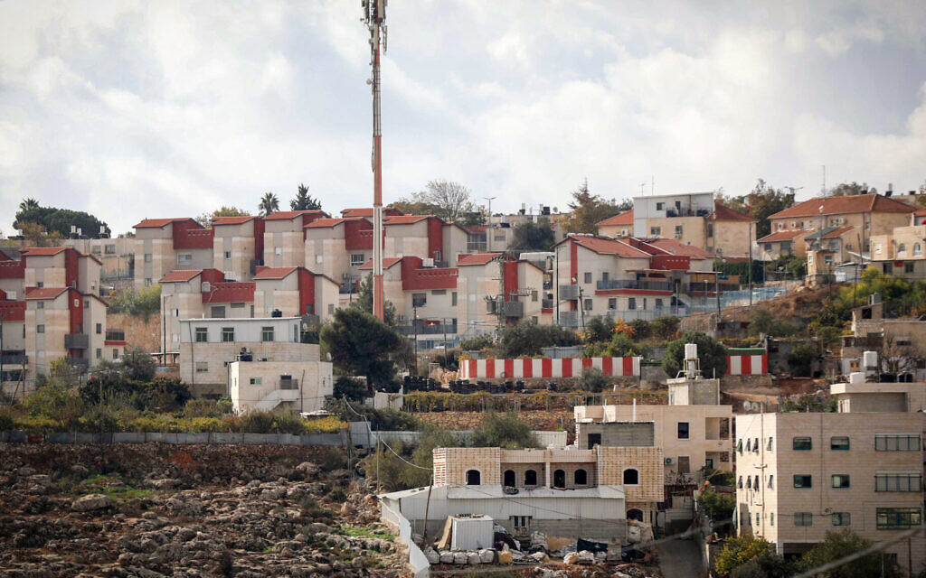 View of the Kiryat Arba settlement near the West Bank city of Hebron, as seen on Nov. 20, 2022. (Wisam Hashlamoun FLASH90)