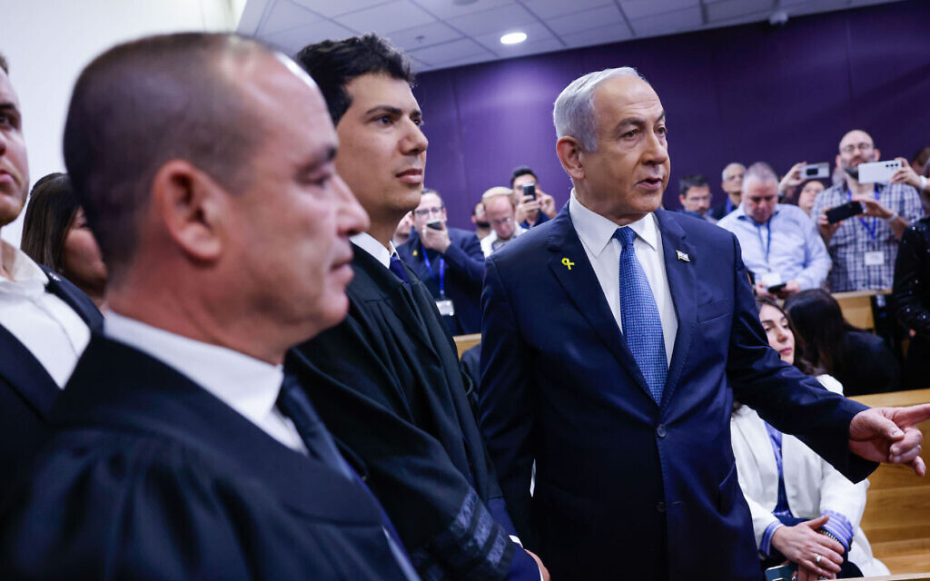 Israeli Prime Minister Benjamin Netanyahu in court in Tel Aviv, ahead of the start of his testimony in his corruption trial on Dec. 10, 2024.(Chaim Goldberg/Flash90)