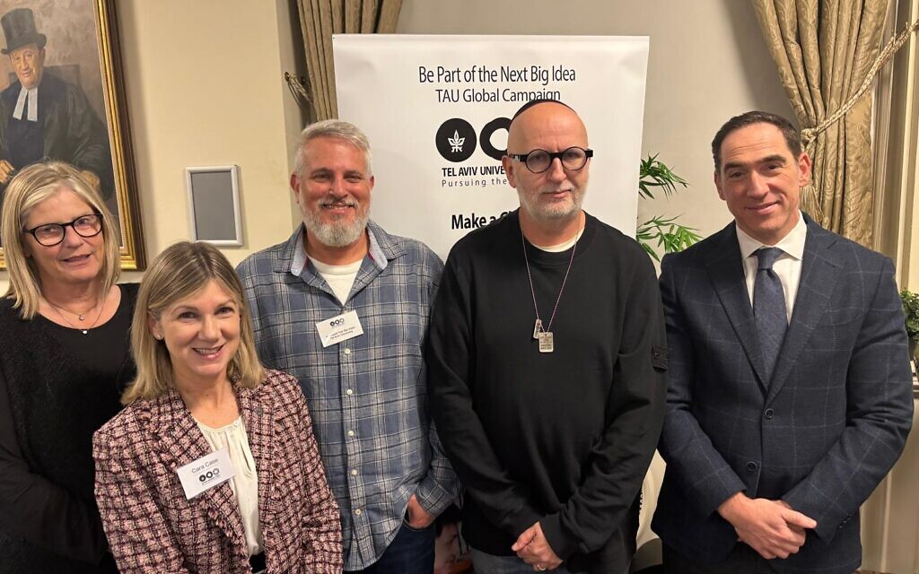 From left: Lisa Marlowe, Cara Case (chief executive TAU Trust), Professor Yair Bar-Haim, Michael Marlowe, Rabbi Joseph Dweck