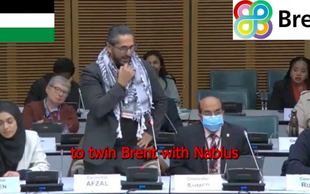 Brent councillor Ihtesham Afzal, tables a motion to twin Brent with Nablus at a Full Council meeting on Nov 18