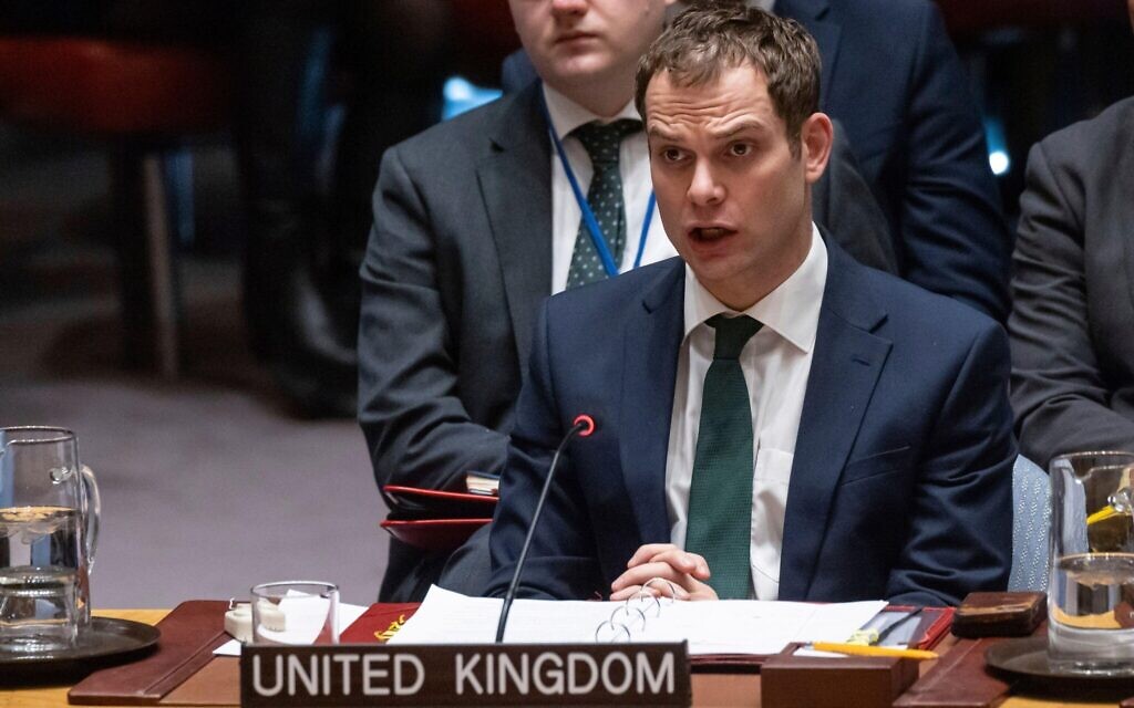 Hamish Falconer speaks during a Security Council meeting at the United Nations headquarters, Monday, Jan. 20, 2025. (AP Photo/Yuki Iwamura)