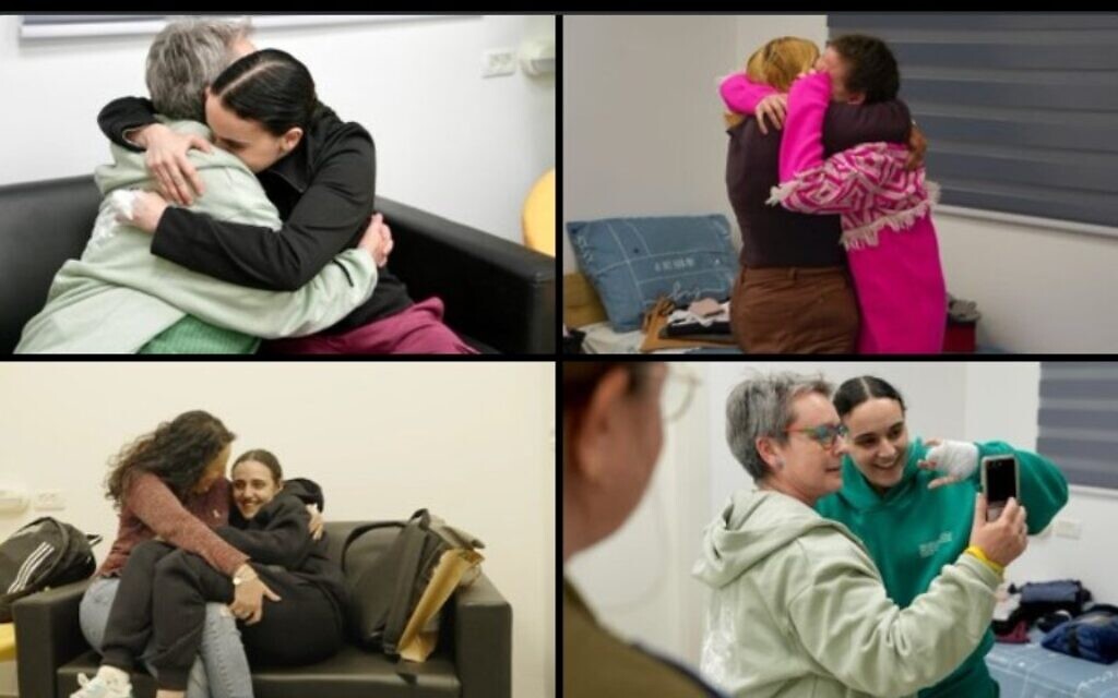 Reunited: Former hostages with their families.